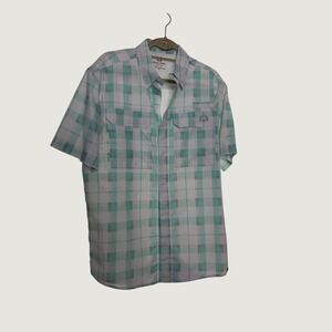 Realtree Fishing Mens Medium Plaid Short Sleeve Button Down Shirt Mint Green